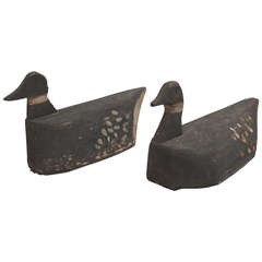 Antique Pair of Hand Carved and Painted 19th Century Folky Decoys