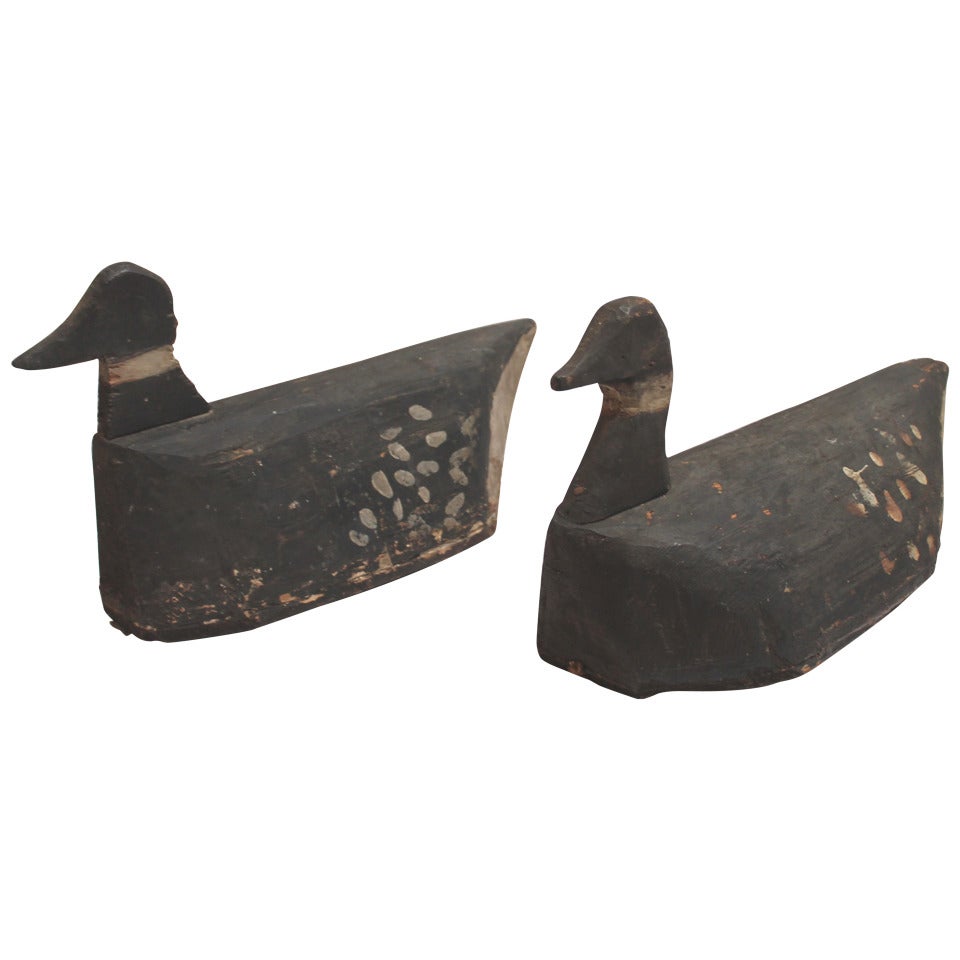 Pair of Hand Carved and Painted 19th Century Folky Decoys