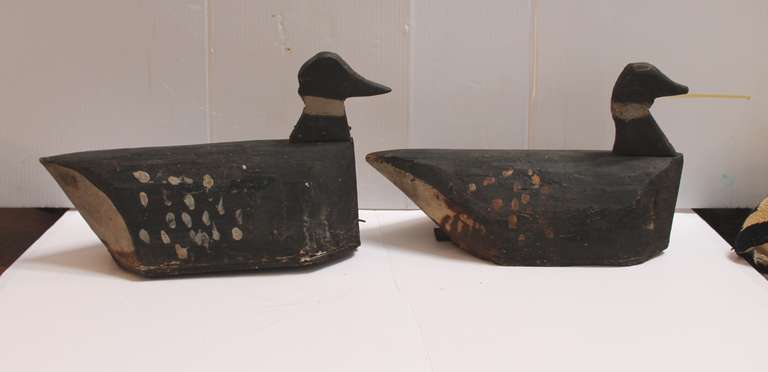 Pine Pair of Hand Carved and Painted 19th Century Folky Decoys