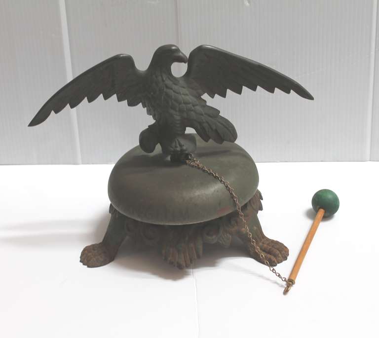 American 19th Century Large Bell on Iron Base with Bronze Eagle on Top