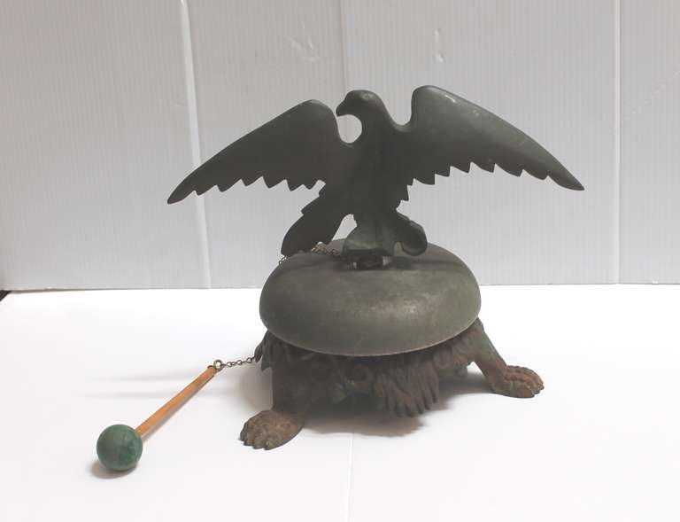 19th Century Large Bell on Iron Base with Bronze Eagle on Top 2