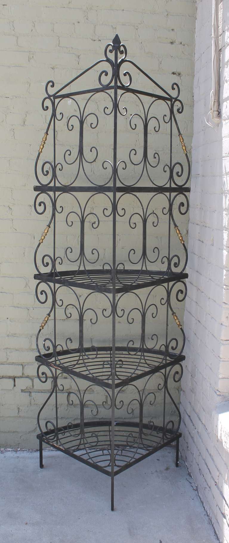 Amazing French Iron and Brass Bakers Corner Shelf In Excellent Condition In Los Angeles, CA