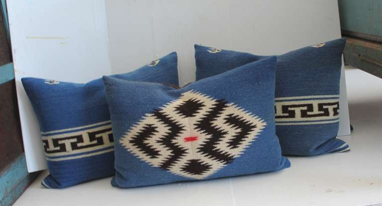 Woven Group of Three  Texcoco  Mexican Indian Weaving Bolster Pillows