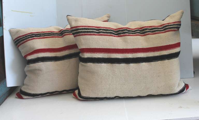 American Pair of Navajo Saddle Blanket Weaving Pillows