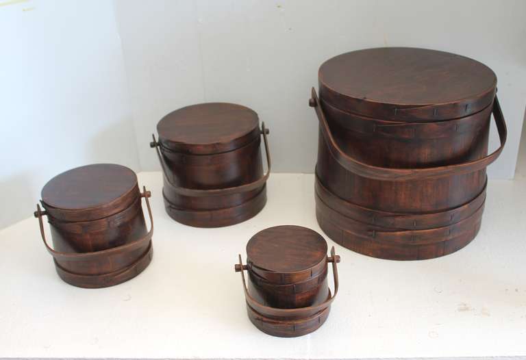 American Set of Four 19th Century Matching, Stackable Firkin Buckets