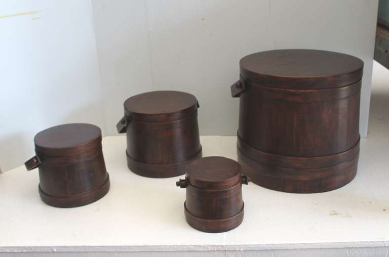 Set of Four 19th Century Matching, Stackable Firkin Buckets 2