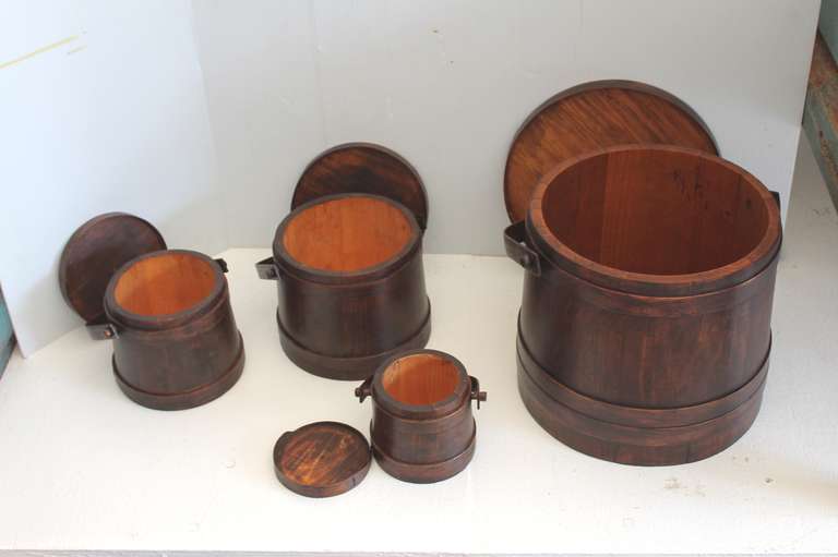 Set of Four 19th Century Matching, Stackable Firkin Buckets 3