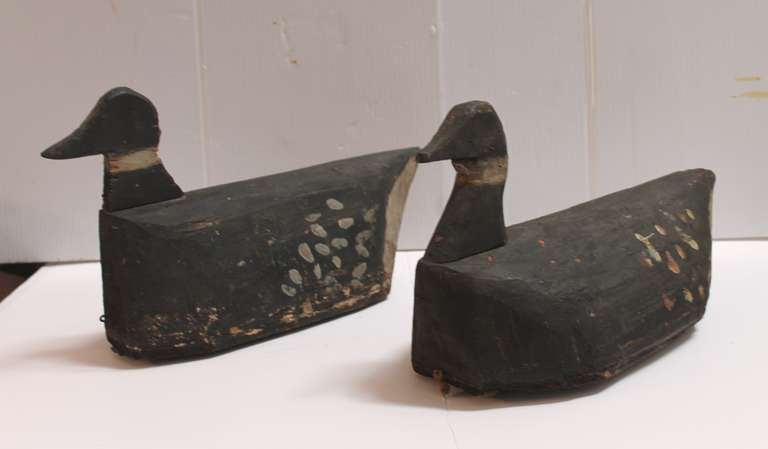 American Pair of Hand Carved and Painted 19th Century Folky Decoys