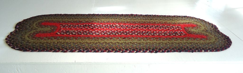 19th Century 19thc Early Wool Braided Runner Rug/great Colors