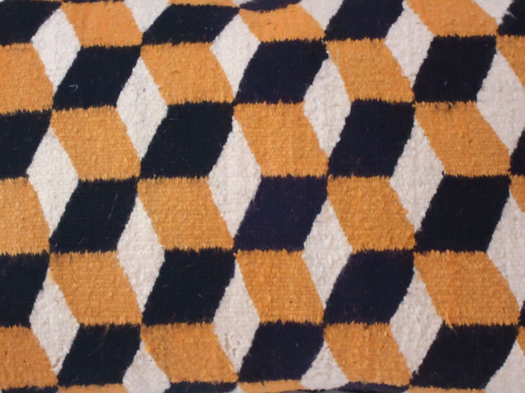 Mid-20th Century Folky & Geometric Navajo Weaving Tumbling Blocks Pillow