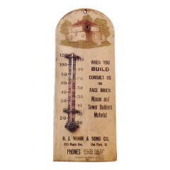 19thc Original Painted Thermometer  W/ A Country House On Top