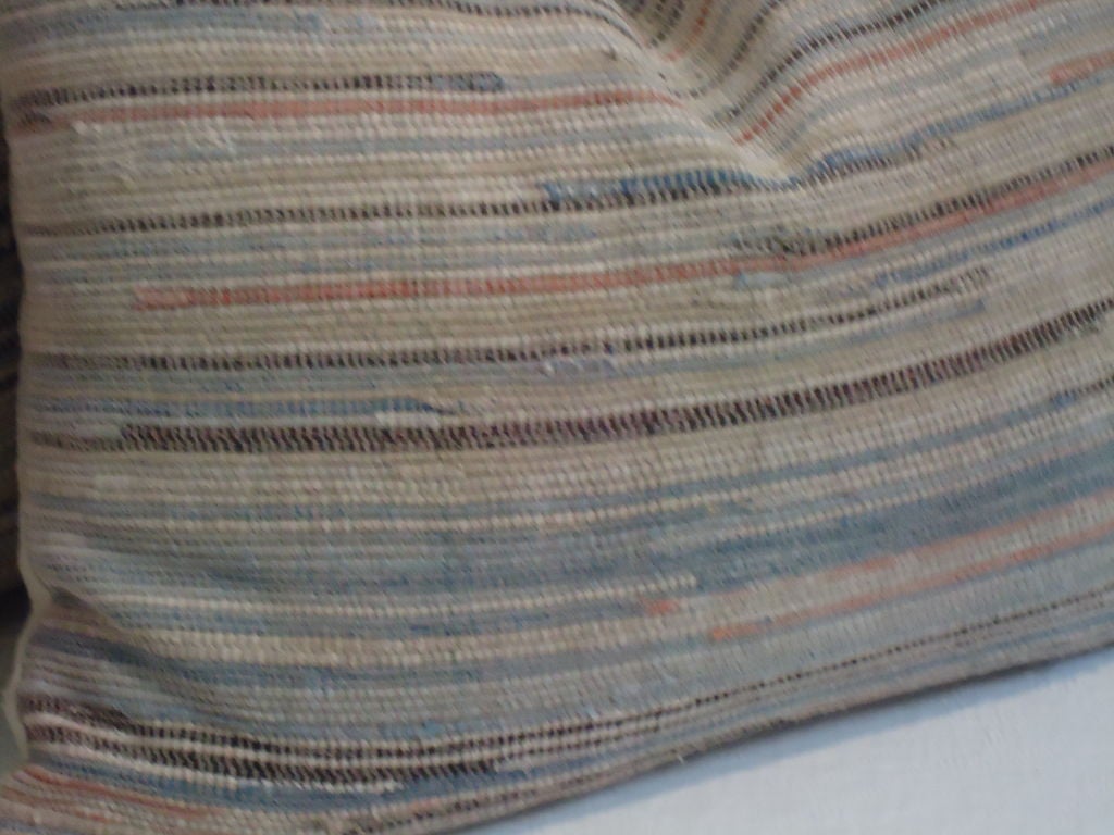 American Pair Of 19thc Rag Rug Bolster Pillows