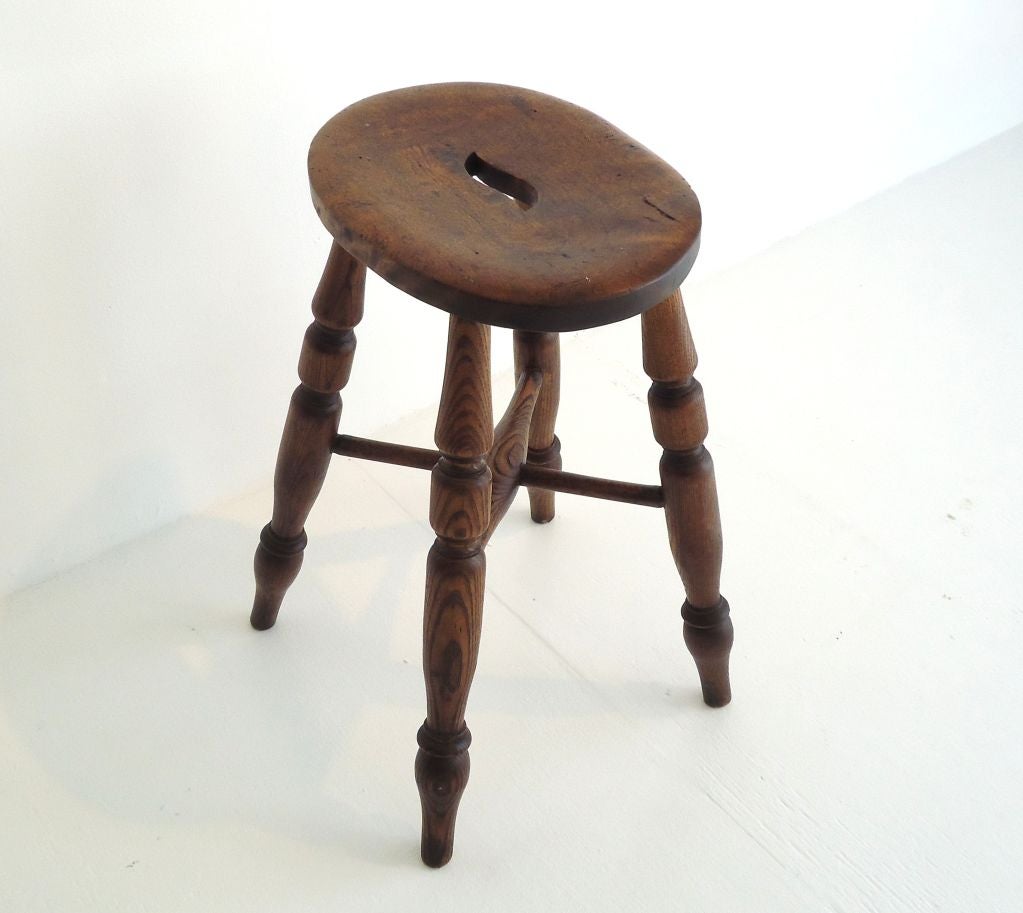 Folk Art Early 19th Century Walnut Stool with Finger Hole in Top