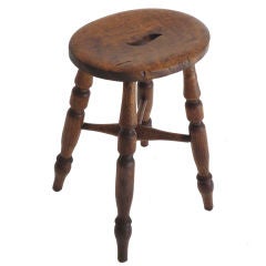 Early 19th Century Walnut Stool with Finger Hole in Top