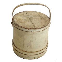 Antique 19thc Original White Painted Firkin W/lid From New England