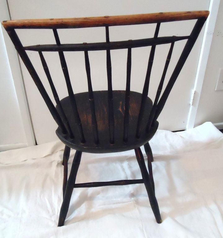 Pine Fantastic Early 19thc Original Black Painted Windsor Chair