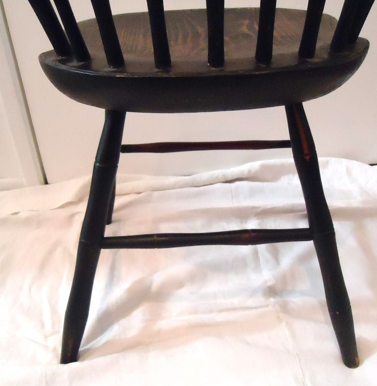 Fantastic Early 19thc Original Black Painted Windsor Chair 1