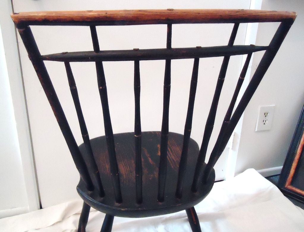 Fantastic Early 19thc Original Black Painted Windsor Chair 2