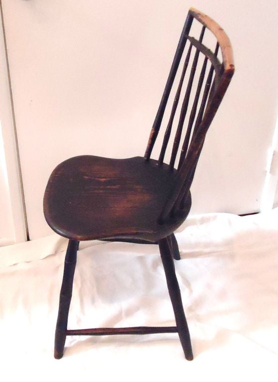 Fantastic Early 19thc Original Black Painted Windsor Chair 3