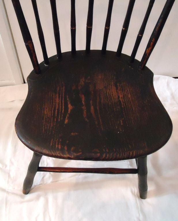 Fantastic Early 19thc Original Black Painted Windsor Chair 4