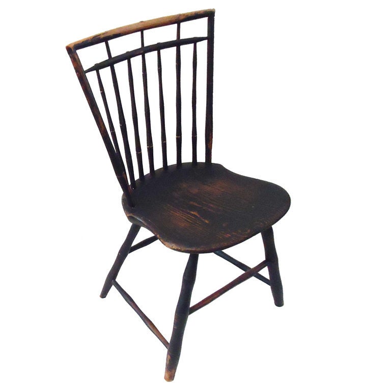 Fantastic Early 19thc Original Black Painted Windsor Chair