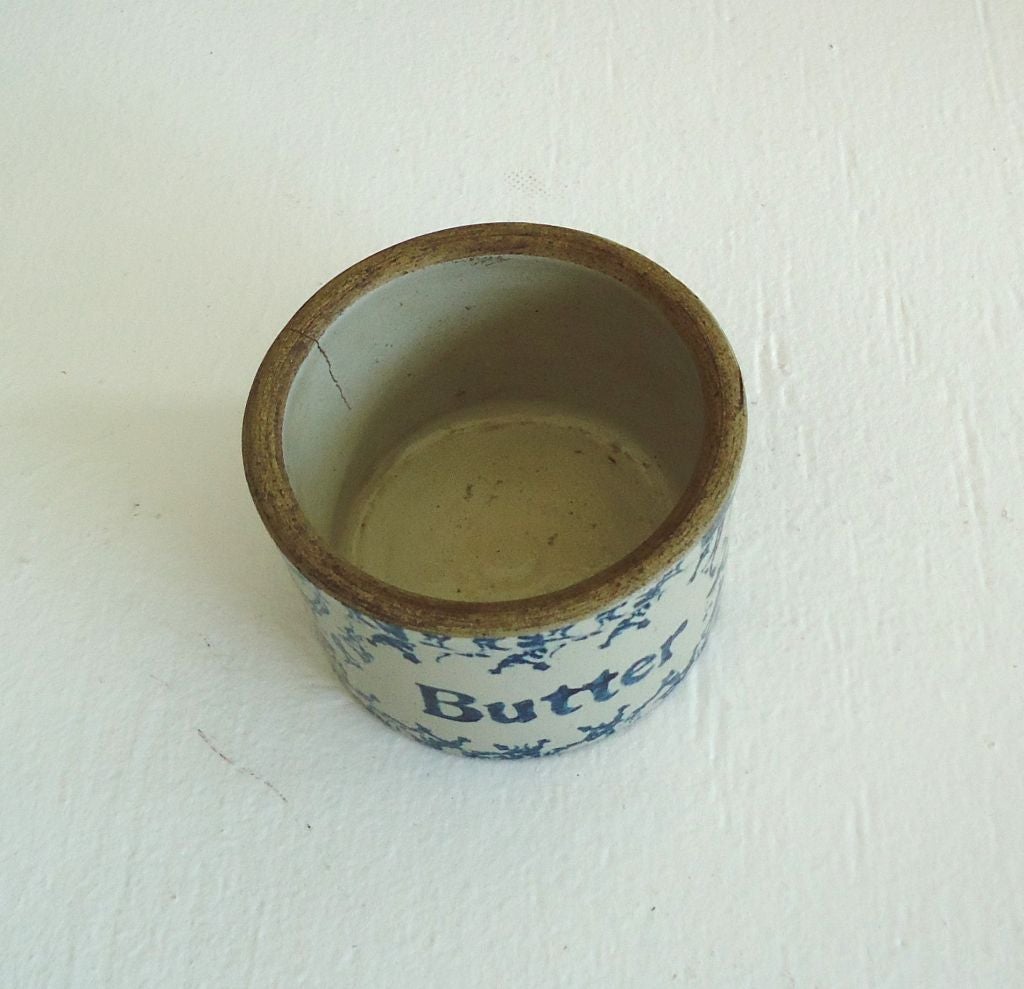 American 19thc Rare Spongeware Small Butter Crock