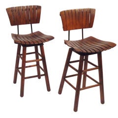 Pair Of Rustic Swivel Bar Stools With Backs