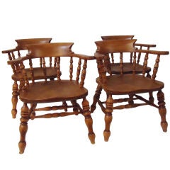 Antique 19thc Set Of Four Pub/captains Chairs From New England
