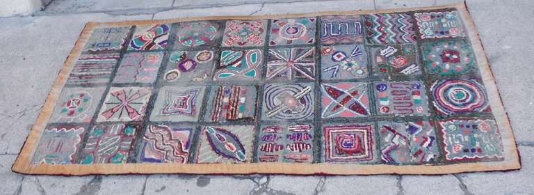 Mid-20th Century Fantastic Geometric Large Hand-Hooked Area Rug For Sale