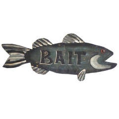 Amazing Original Painted Tin Bait Sign From New England