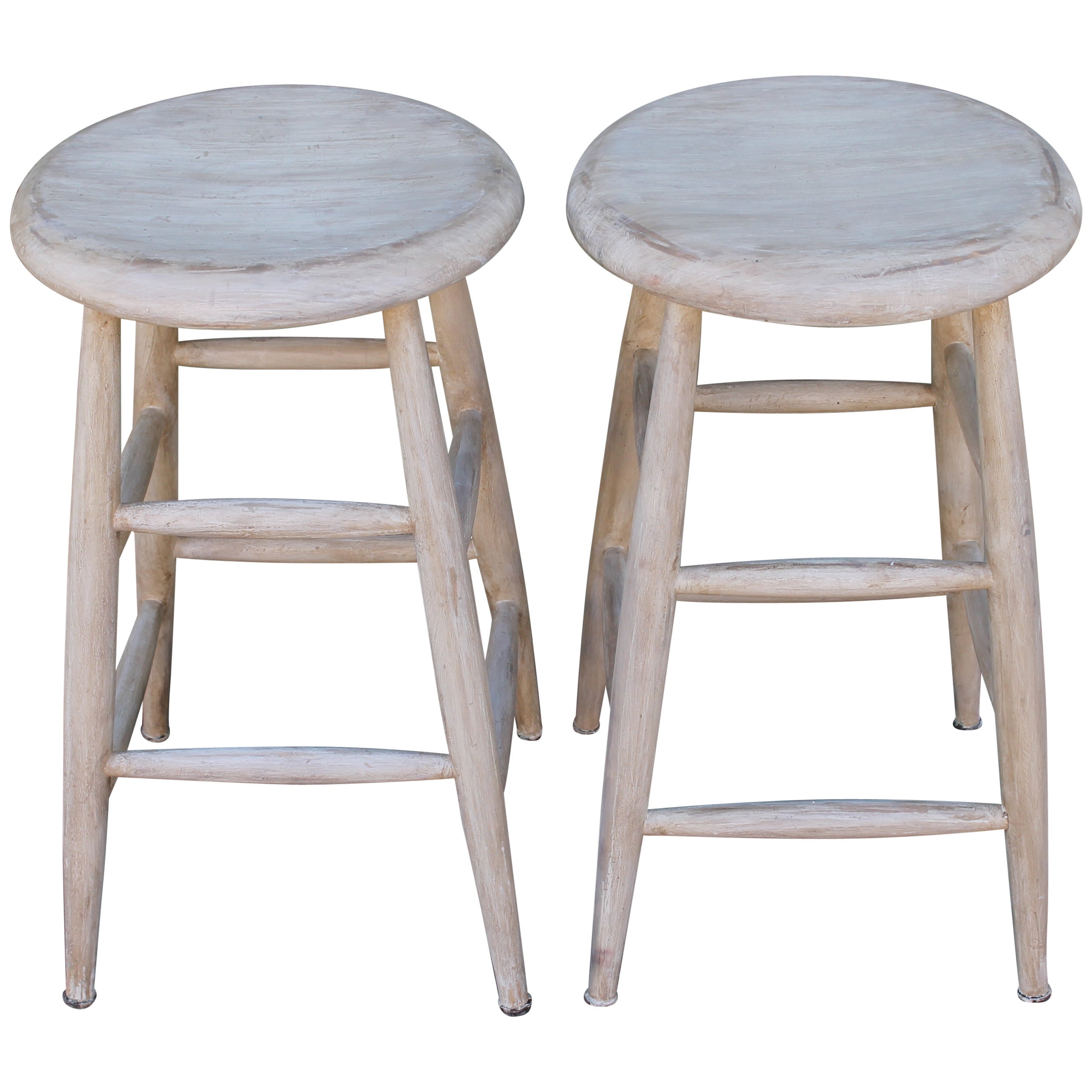 Pair of White Painted Early 20th Century Bar Stools