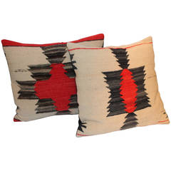 Antique Pair of Amazing Early Navajo Geometric Weaving Pillows