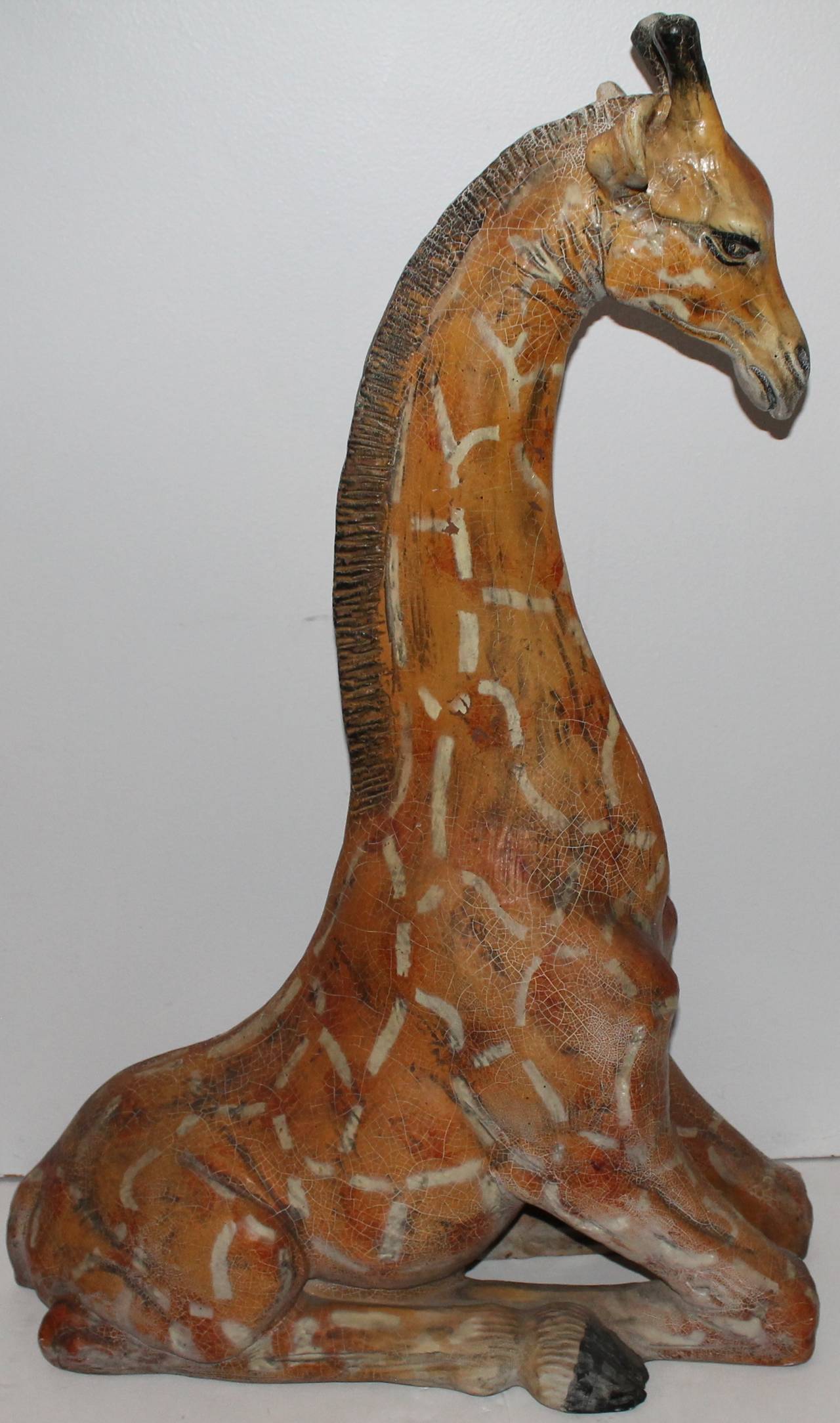 Patinated Monumental Original Painted Carnival Art Giraffe