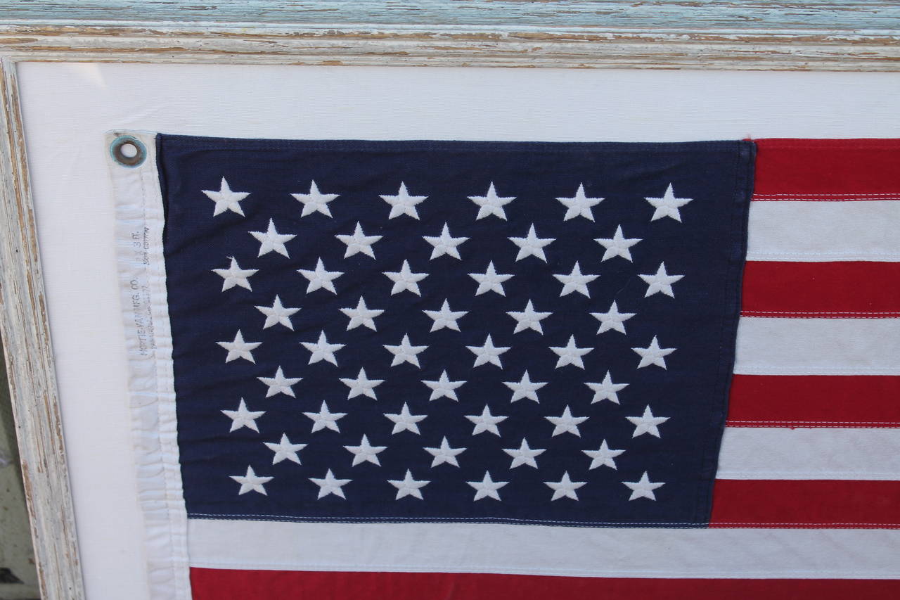 American Classical Mid-20th Century 50 Star American Ships Flag with Custom Frame
