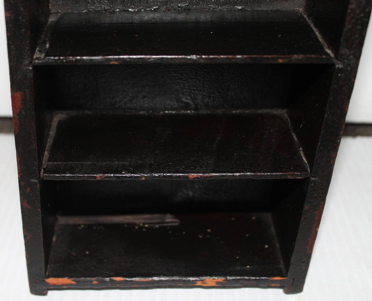 19th Century Original Black Painted Wall Box or Shelf In Distressed Condition In Los Angeles, CA