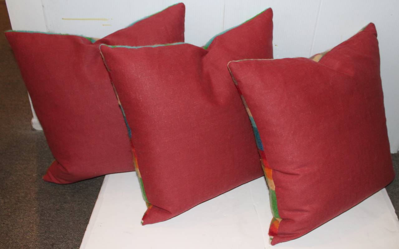 Adirondack Pair of 19th Century Colorful Wool Horse Blanket Pillows