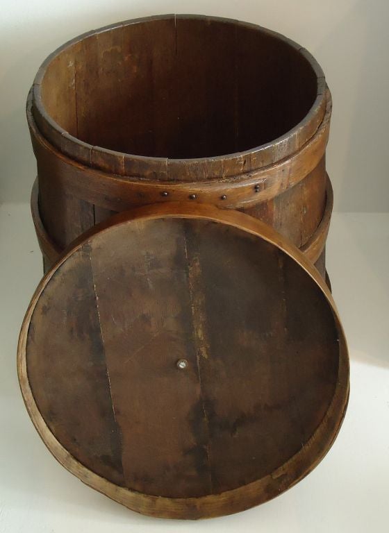 Hickory Rare & Unusual Large Firkin/bucket W/lid From New England