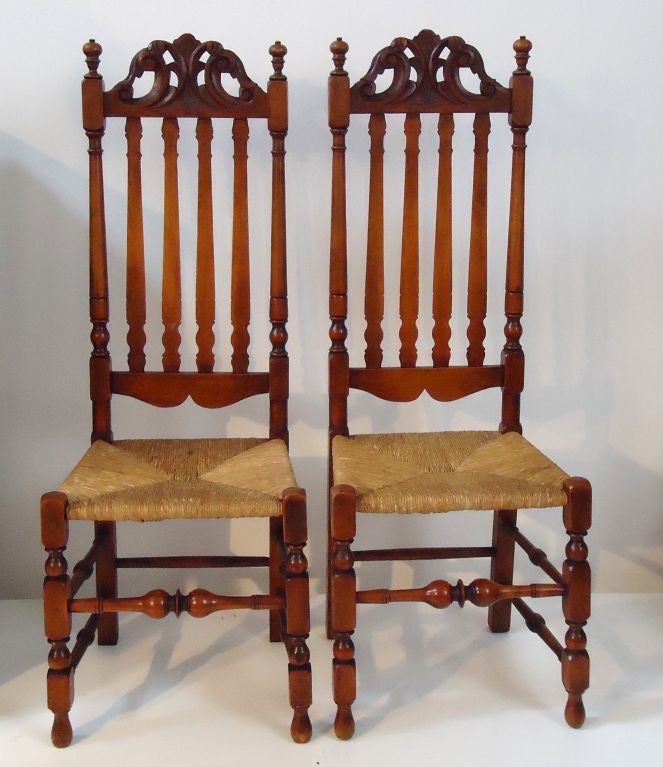 FANTASTIC PAIR OF 18THC NEW ENGLAND BANISTER BACK CHAIRS