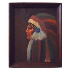 Fantastic Early 20thc Oil Painting Of Indian Chief In Or. Frame