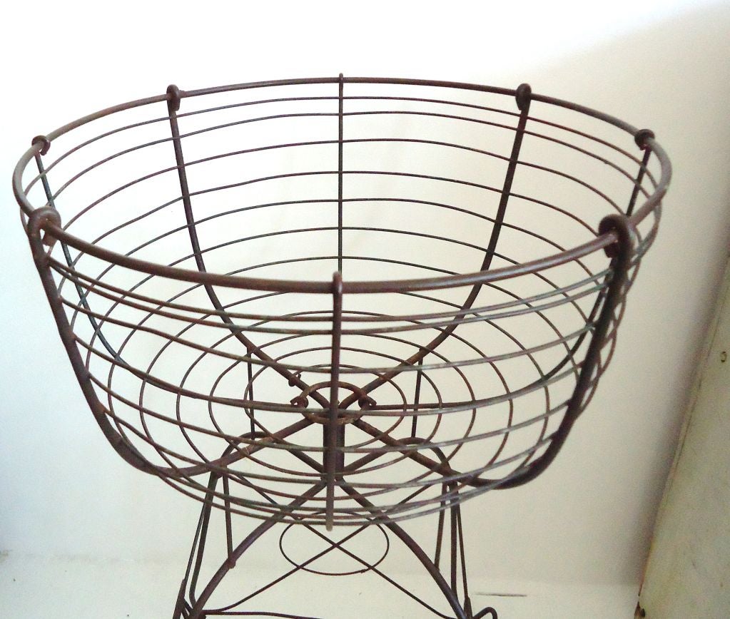 American Early 20thc Folky Wire Basket On Feet/great Planter