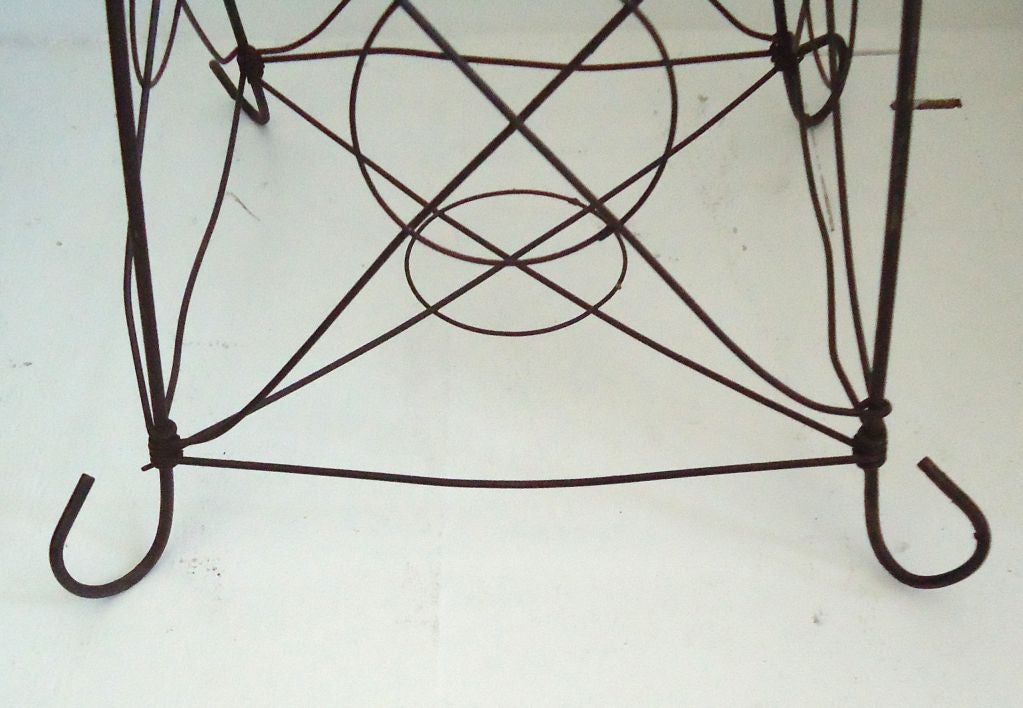 Early 20thc Folky Wire Basket On Feet/great Planter 1