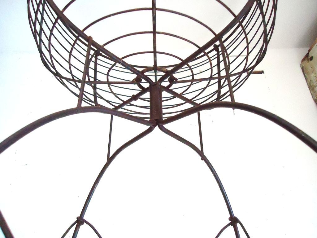 Early 20thc Folky Wire Basket On Feet/great Planter 3