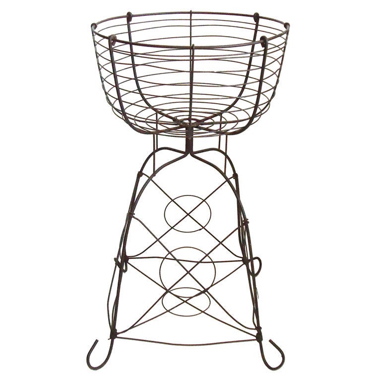 Early 20thc Folky Wire Basket On Feet/great Planter