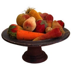 Rare & Fantastic 19thc Velvet Therom Fruit Collection On Compote