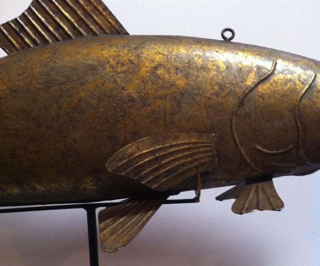 19th Century Fantastic 19thc Original Gilded Surface Tin Fish  Trade Sign