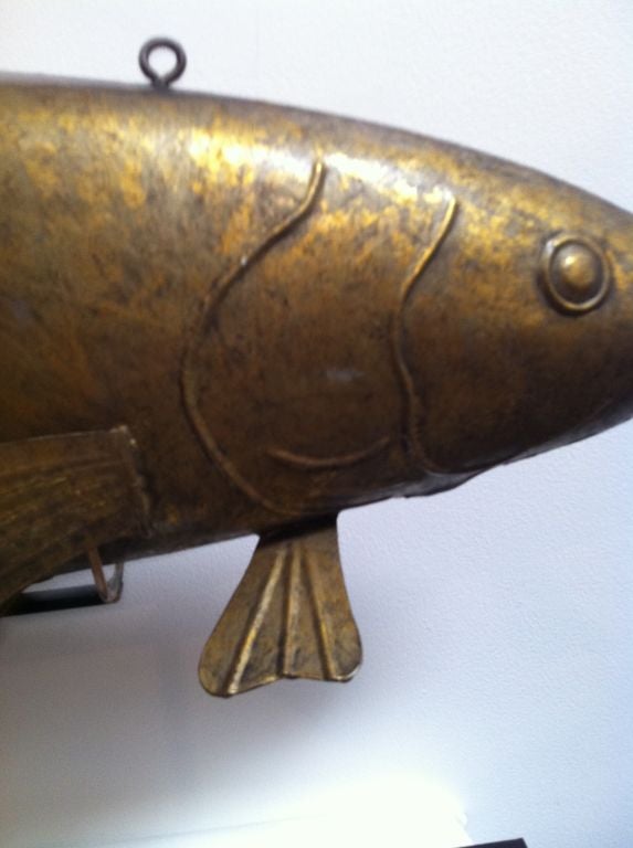 Fantastic 19thc Original Gilded Surface Tin Fish  Trade Sign 3