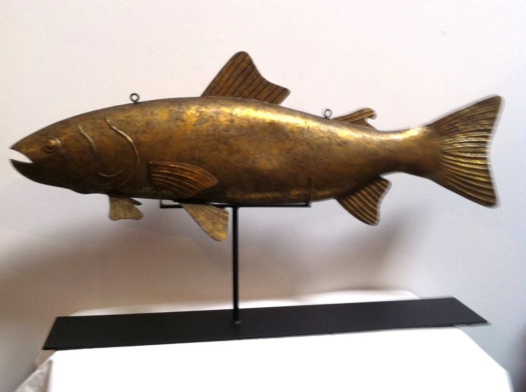 Fantastic 19thc Original Gilded Surface Tin Fish  Trade Sign 4