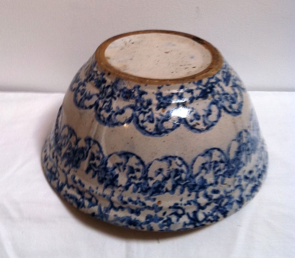 Folk Art Large 19th Century Design Sponge Ware Mixing Bowl For Sale