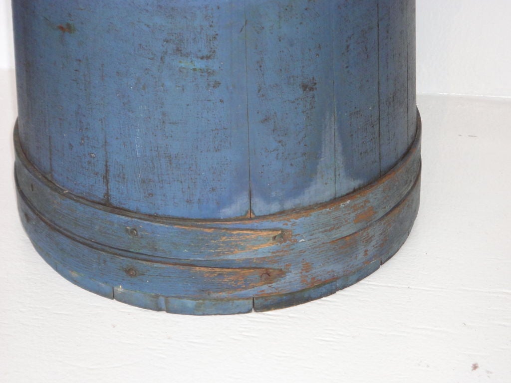 19th Century Fantastic 19thc Signed Original Blue Painted Firkin From Maine