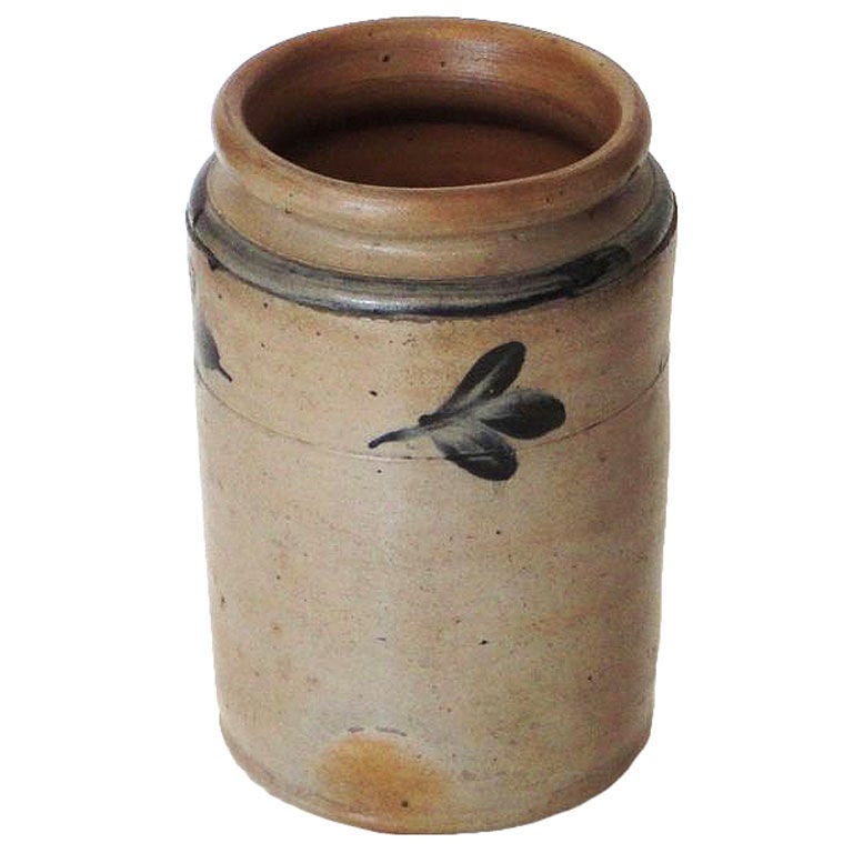 19thc Early Decorated Stoneware Crock From Pennsylvania